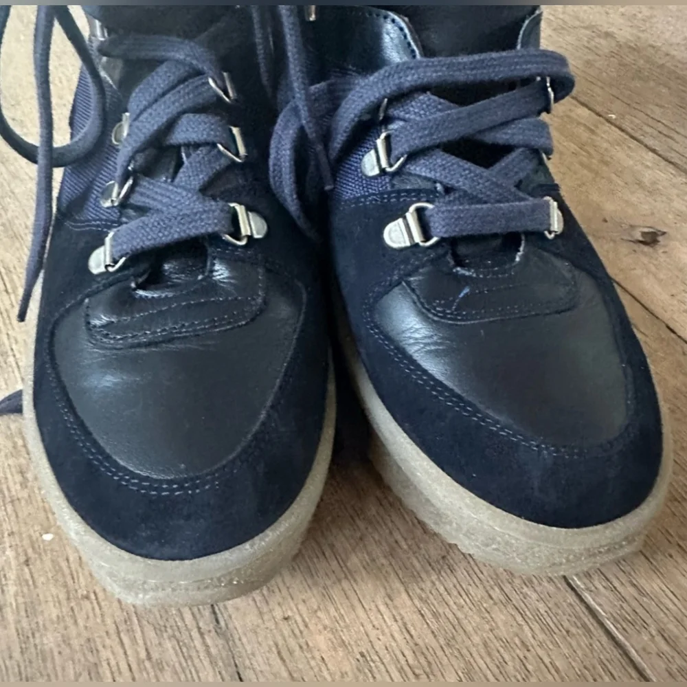 Renvy Paden Navy Blue Leather Platform Lace Up Alpine Boots Winter EU41/ US10